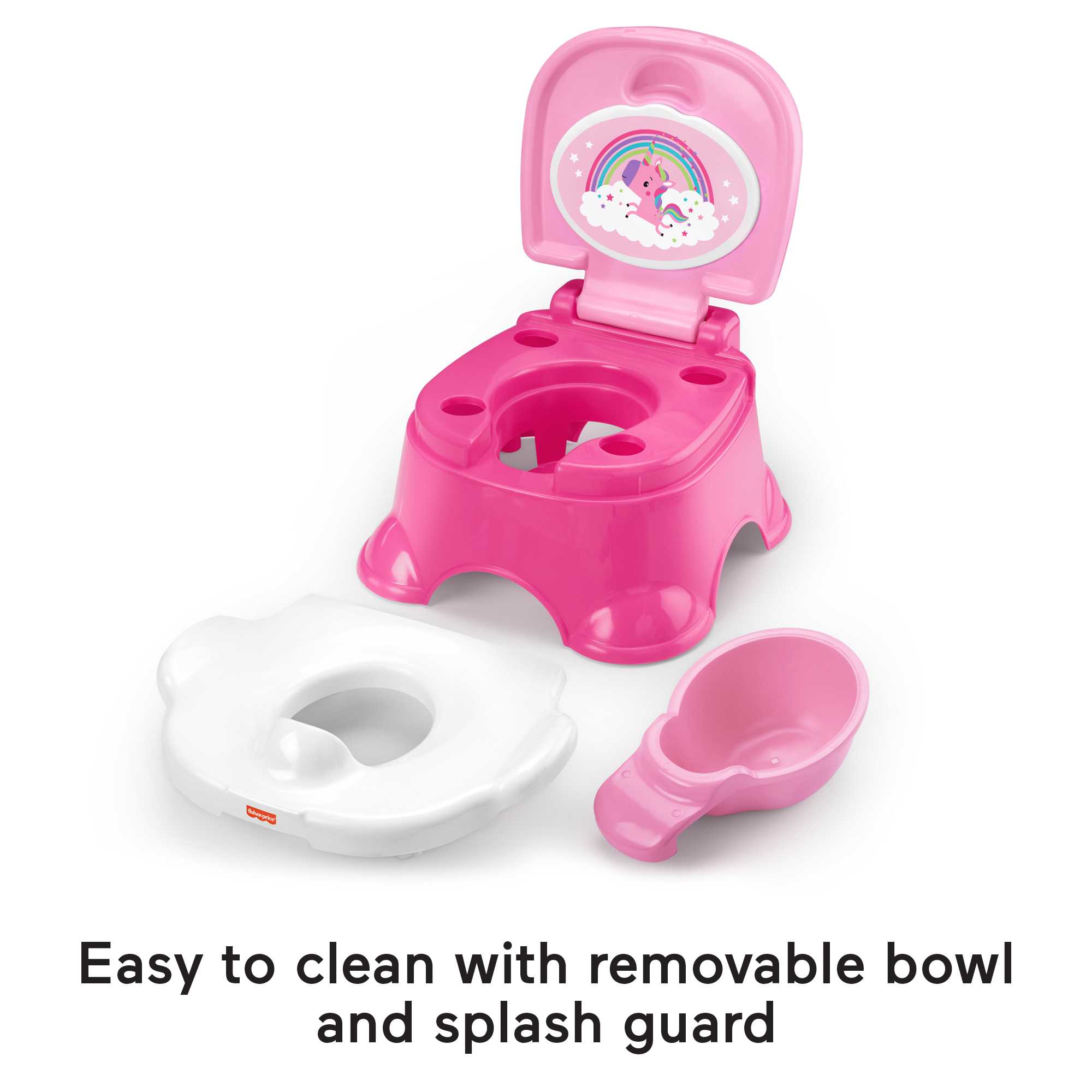 Fisher-Price 3-in-1 Unicorn Tunes Potty Toddler Training Toilet And Step Stool With Music