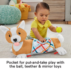 Fisher-Price Baby Tummy Time Toys, 3-In-1 Puppy Wedge With Rattle Teether & Mirror