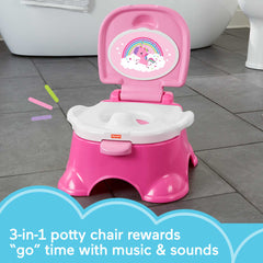 Fisher-Price 3-in-1 Unicorn Tunes Potty Toddler Training Toilet And Step Stool With Music
